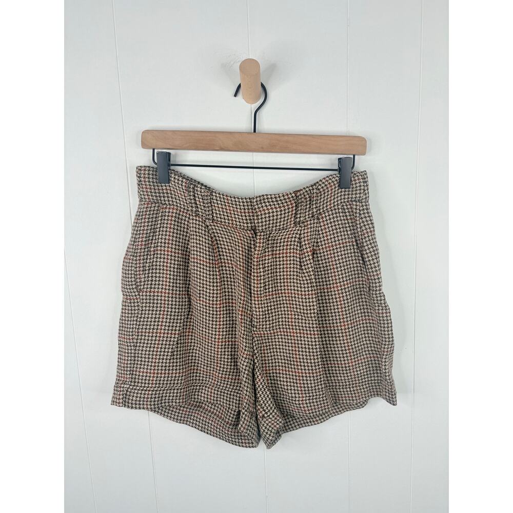 ✨2/$30✨ Free People Houndstooth Linen High Rise Shorts Size 2 Tan Brown - Picture 2 of 9